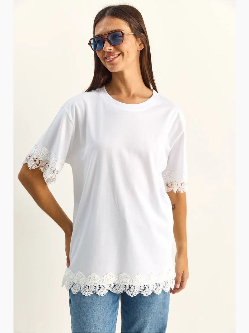 Oversized t-shirt van katoen met ronde hals lucci Wit - Kiabi