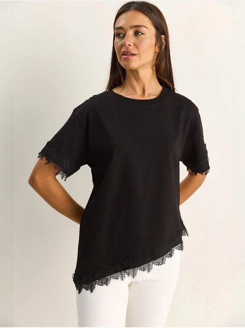 Oversized t-shirt van katoen met ronde hals lucci Zwart - Kiabi