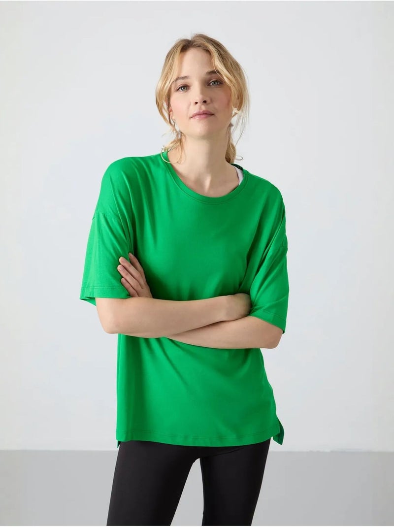 Oversized t-shirt van katoen-modal met ronde hals tommy Groen - Kiabi