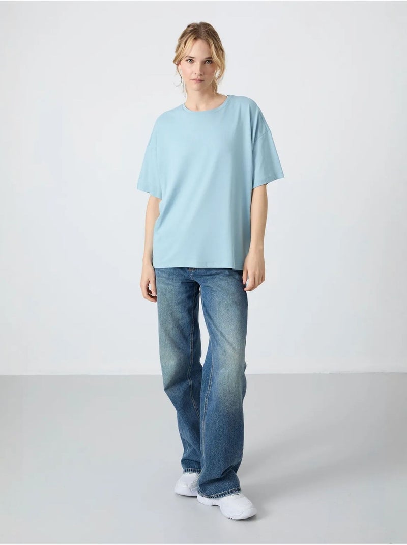 Oversized t-shirt van katoen-modal met ronde hals tommy Hemelsblauw - Kiabi