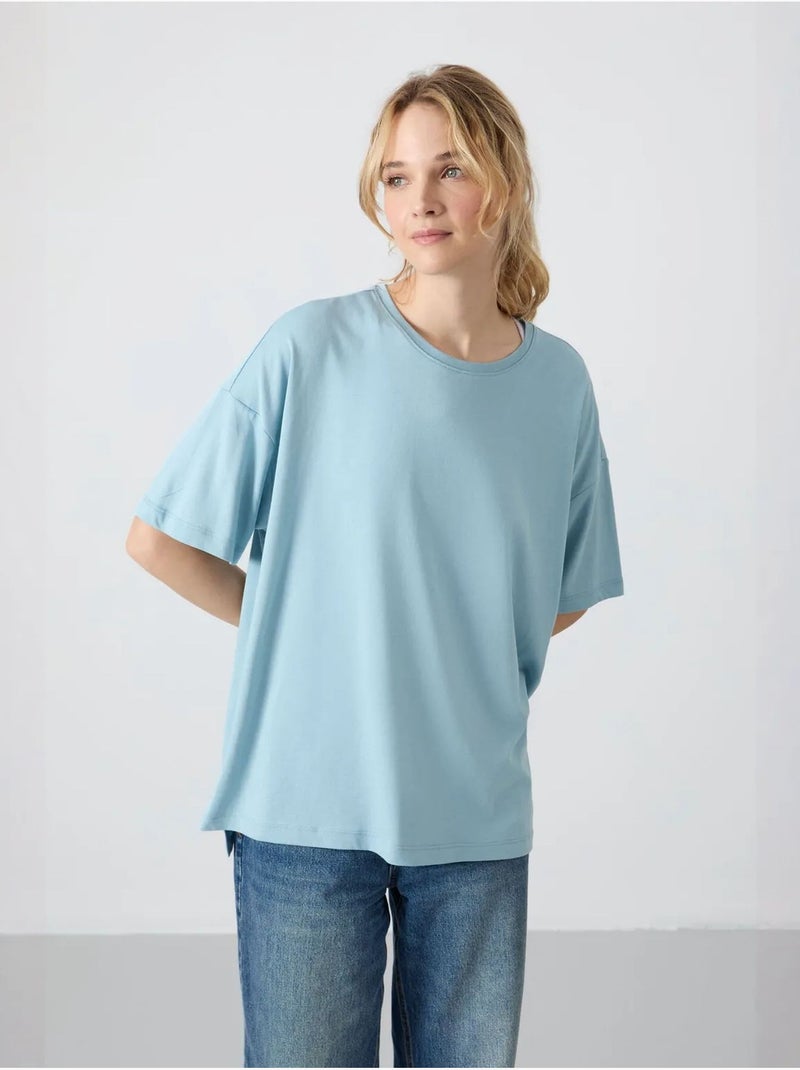 Oversized t-shirt van katoen-modal met ronde hals tommy Hemelsblauw - Kiabi