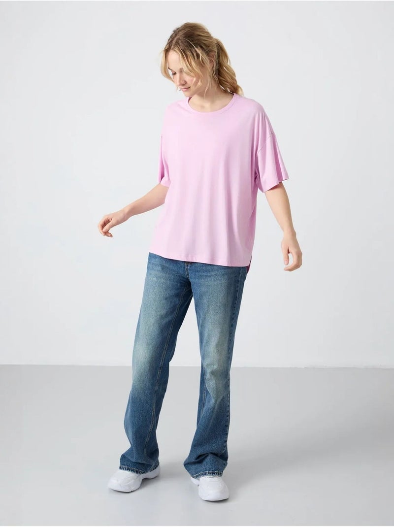 Oversized t-shirt van katoen-modal met ronde hals tommy Lavendel - Kiabi