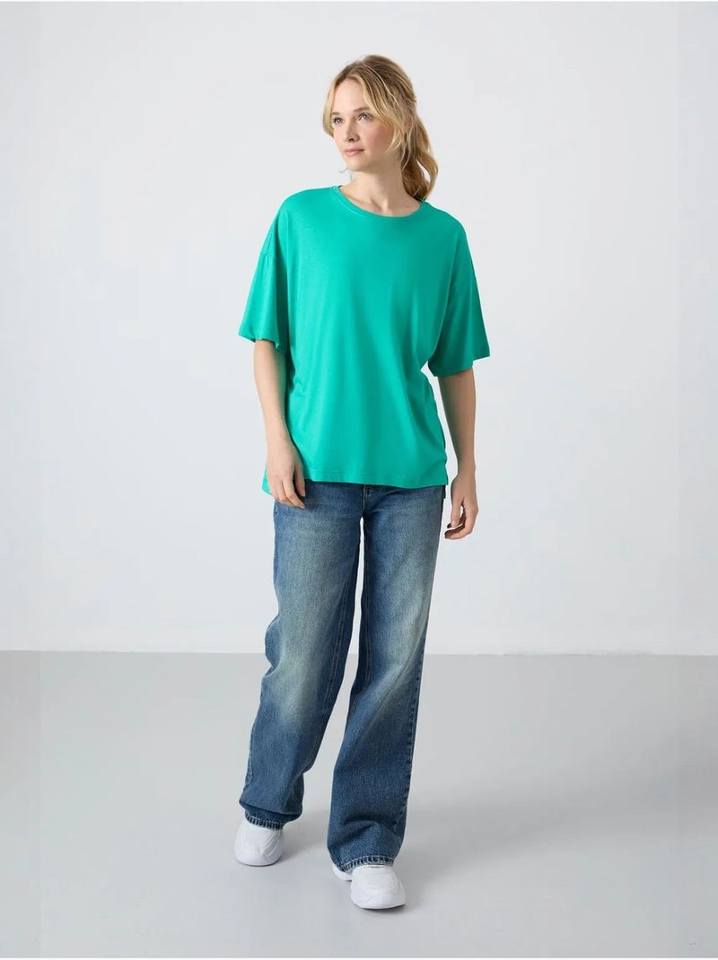 Oversized t-shirt van katoen-modal met ronde hals tommy Muntgroen - Kiabi