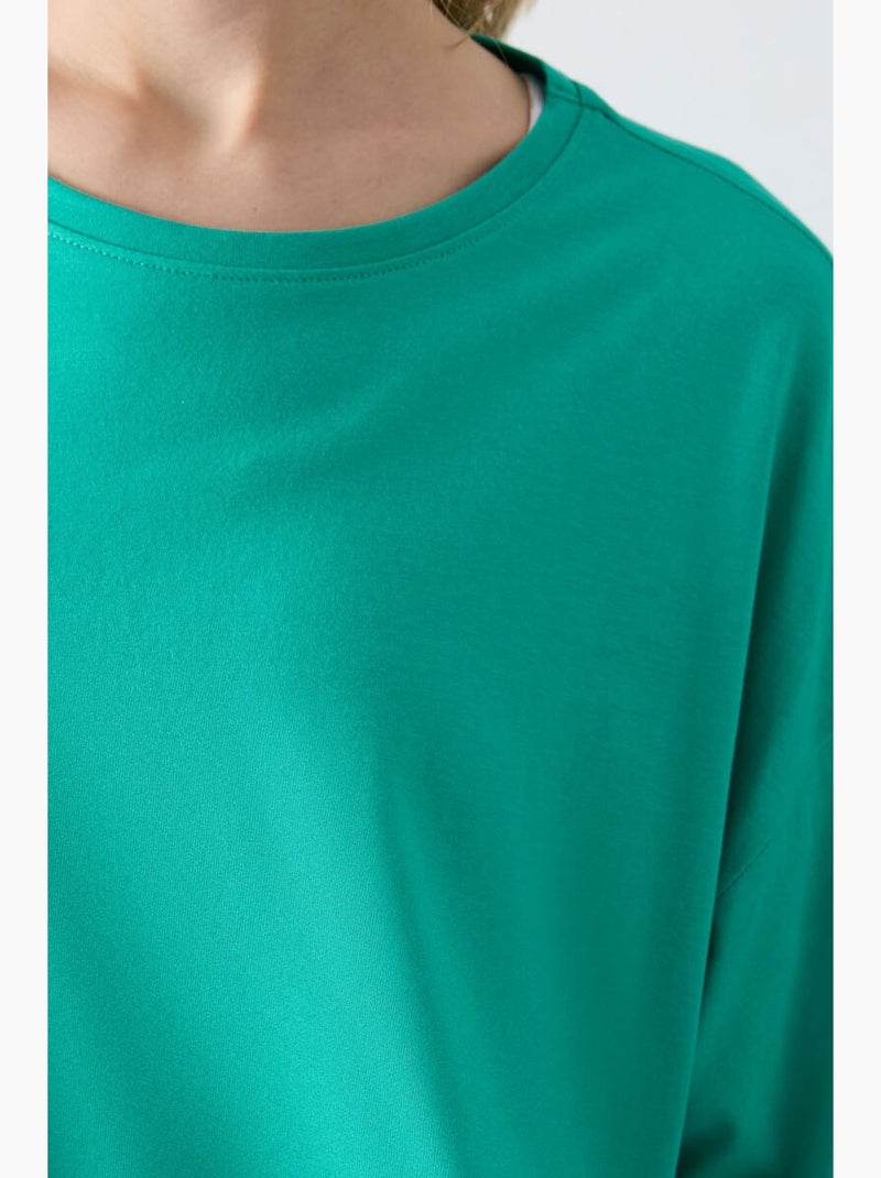 Oversized t-shirt van katoen-modal met ronde hals tommy Muntgroen - Kiabi