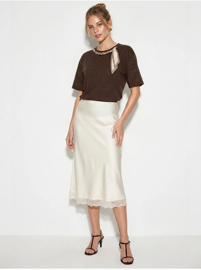 Oversized t-shirt van katoenjersey met ronde hals lucci Bruin - Kiabi