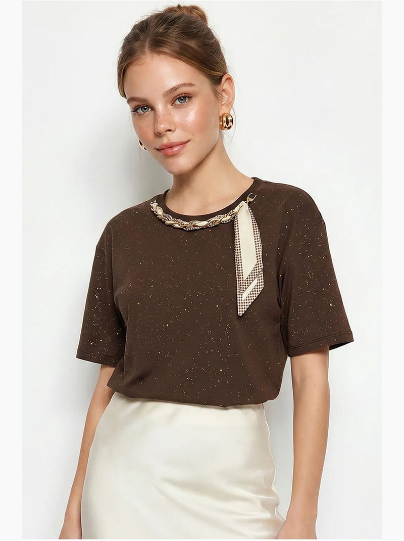 Oversized t-shirt van katoenjersey met ronde hals lucci Bruin - Kiabi