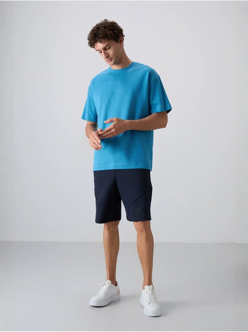 Oversized t-shirt van katoenmix met ronde hals tommy Blauw - Kiabi