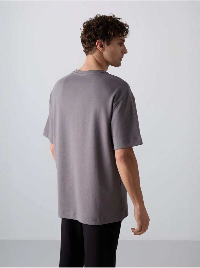Oversized t-shirt van katoenmix met ronde hals tommy Grijs Zwart - Kiabi