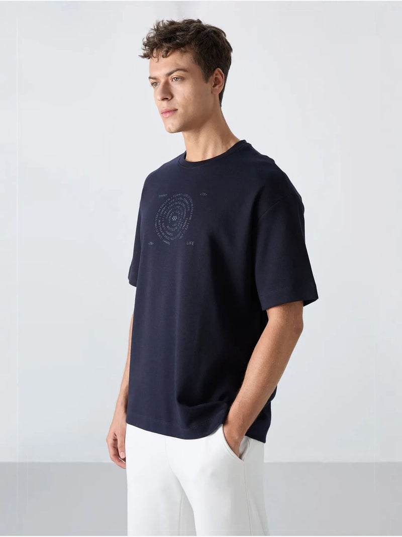Oversized t-shirt van katoenmix met ronde hals tommy Marineblauw - Kiabi