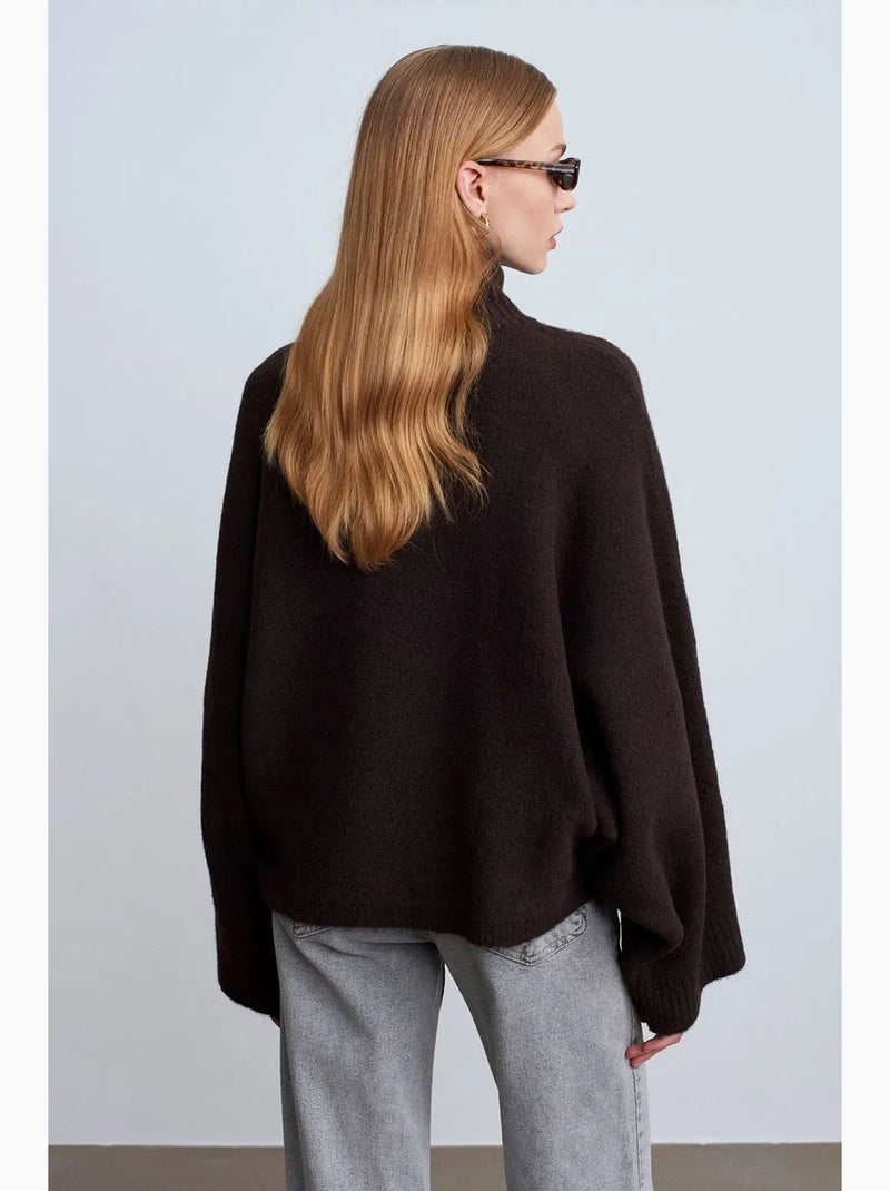 Oversized trui met col en ribstructuur dilvin Chocoladebruin - Kiabi