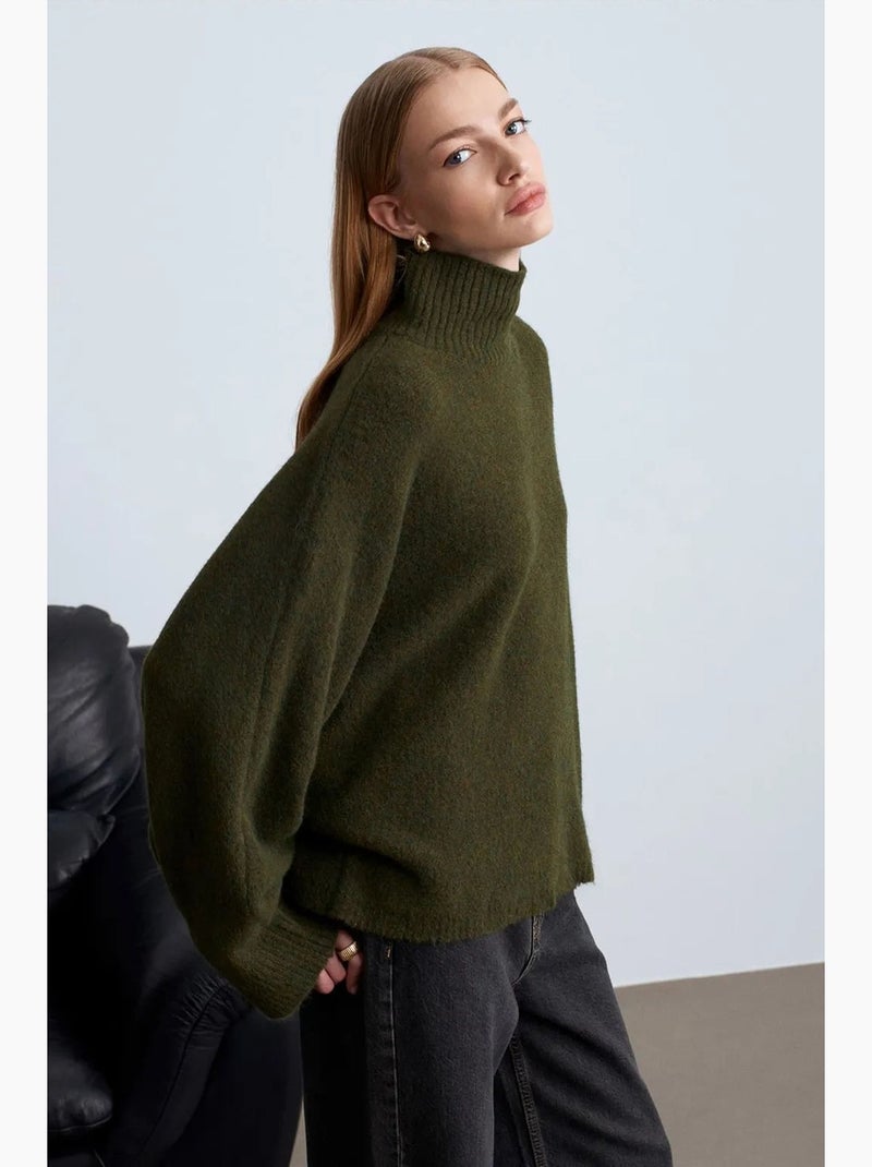 Oversized trui met col en ribstructuur dilvin Donkergroen - Kiabi