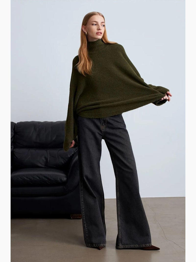 Oversized trui met col en ribstructuur dilvin Donkergroen - Kiabi