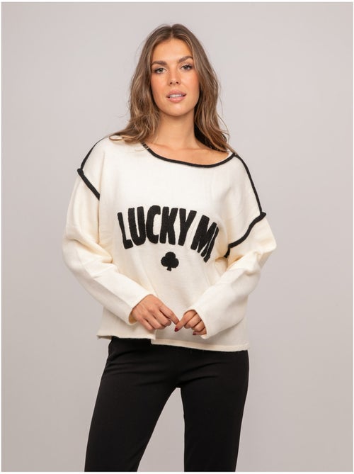 Oversized trui met geborduurde tekst "lucky me" kevisse - Kiabi