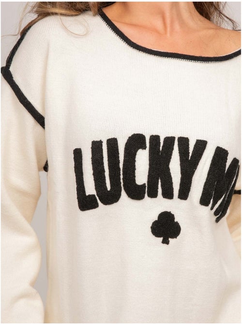 Oversized trui met geborduurde tekst "lucky me" kevisse - Kiabi