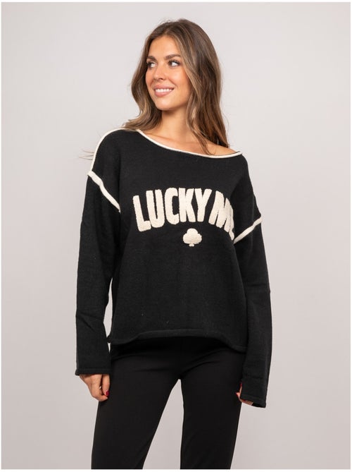 Oversized trui met geborduurde tekst "lucky me" kevisse - Kiabi Oversized trui met geborduurde tekst "lucky me" kevisse - Kiabi