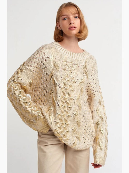 Oversized trui met kabelpatroon en ronde hals dilvin - Kiabi