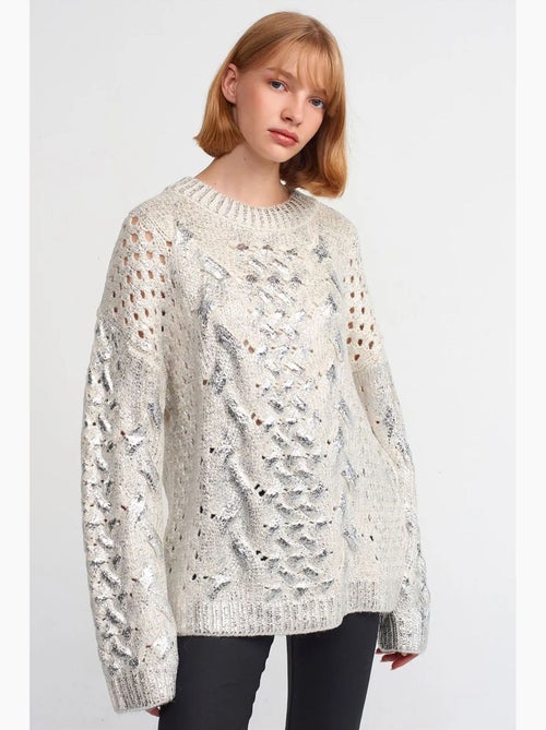 Oversized trui met kabelpatroon en ronde hals dilvin - Kiabi