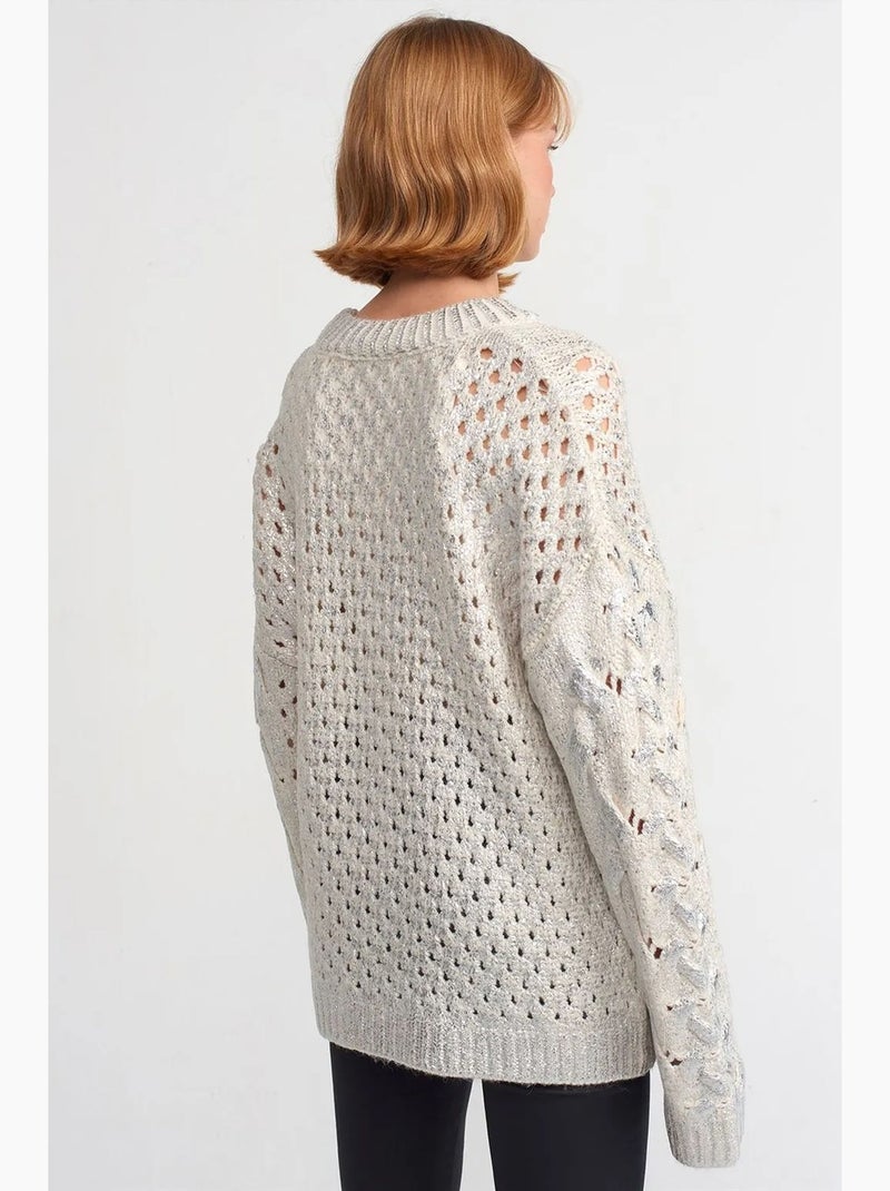 Oversized trui met kabelpatroon en ronde hals dilvin Natuurlijk beige - Kiabi