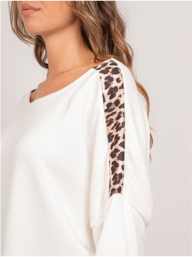 Oversized trui met luipaarddetail kenora Wit - Kiabi