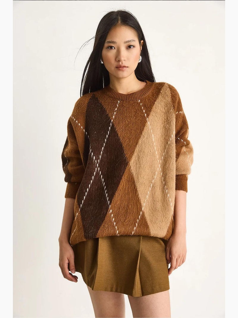 Oversized trui met ruitprint lucci Camel - Kiabi
