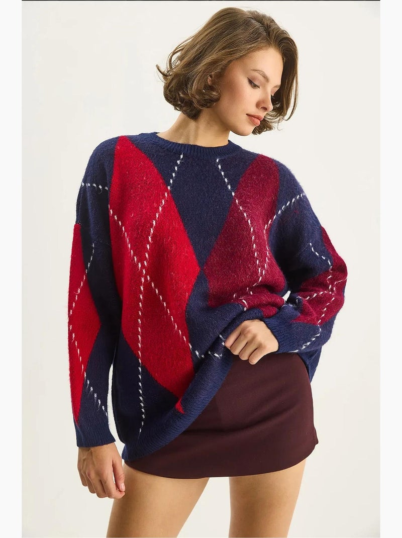 Oversized trui met ruitprint lucci Marineblauw - Kiabi