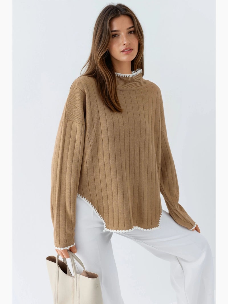 Oversized trui met stikdetail my fashion Camel - Kiabi