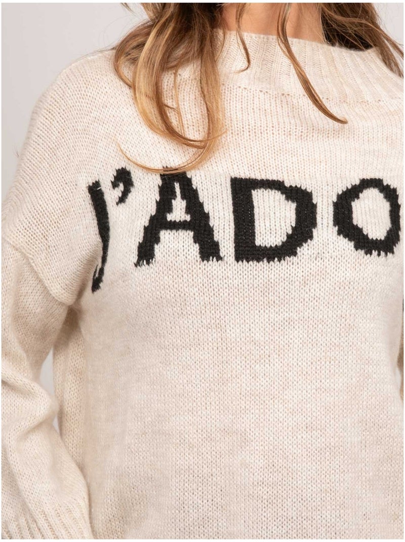 Oversized trui met tekst en opstaande kraag kyline Beige - Kiabi