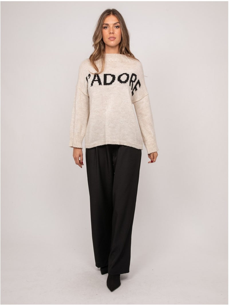 Oversized trui met tekst en opstaande kraag kyline Beige - Kiabi