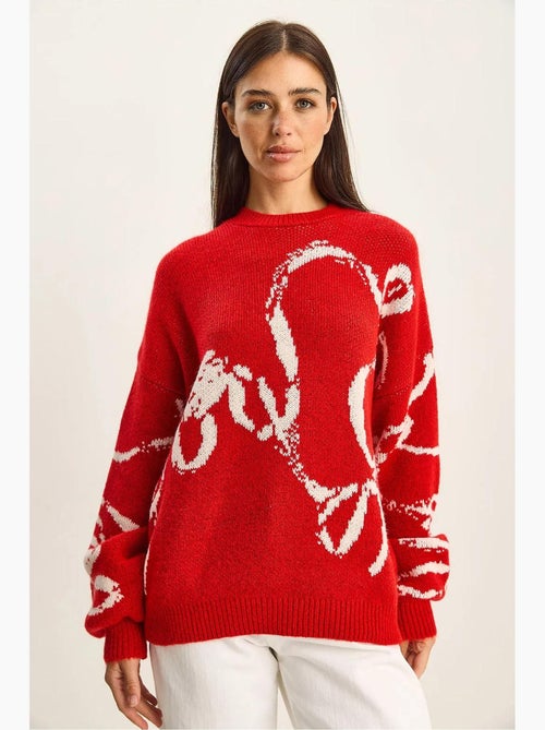 Oversized trui van gebreide stof met ronde hals en print lucci - Kiabi Oversized trui van gebreide stof met ronde hals en print lucci - Kiabi