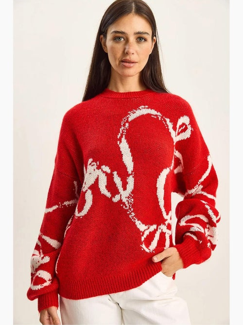 Oversized trui van gebreide stof met ronde hals en print lucci - Kiabi Oversized trui van gebreide stof met ronde hals en print lucci - Kiabi