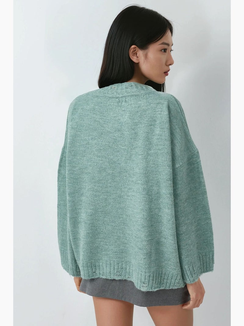 Oversized trui van getextureerd breisel met ronde hals my fashion Muntgroen - Kiabi