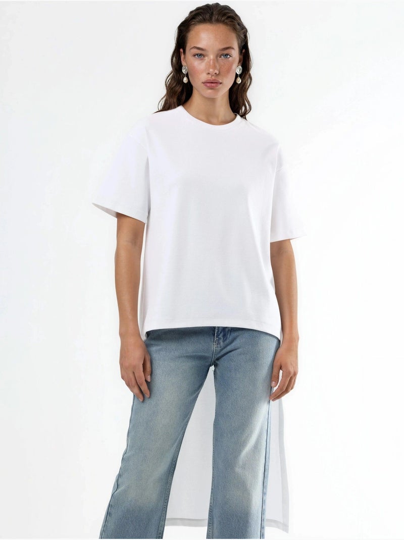 Oversized tuniek met ronde hals en split busem Wit - Kiabi
