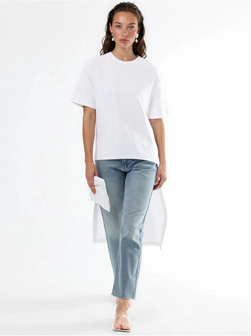 Oversized tuniek met ronde hals en split busem Wit - Kiabi