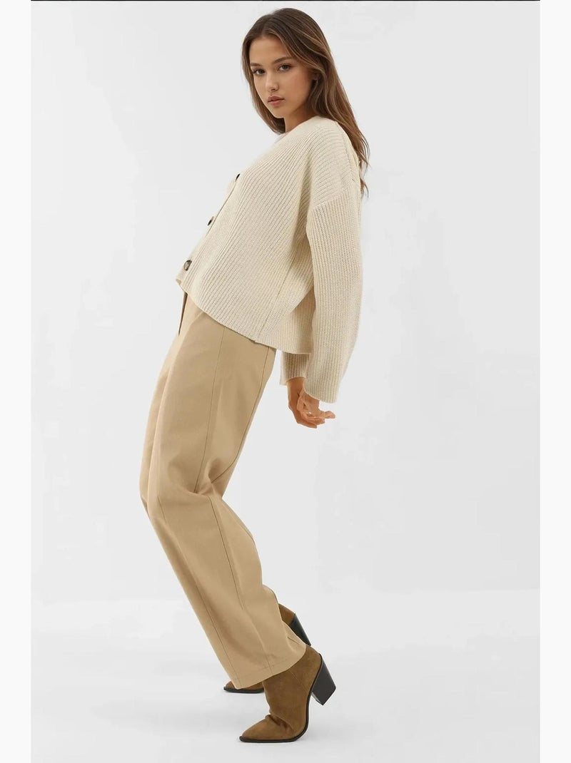 Oversized vest met v-hals en knopen hiccup Crème - Kiabi