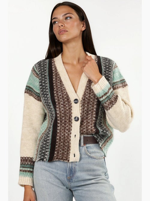 Oversized zacht aanvoelend gebreid vest met patroon en v-hals hiccup - Kiabi Oversized zacht aanvoelend gebreid vest met patroon en v-hals hiccup - Kiabi