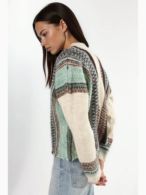 Oversized zacht aanvoelend gebreid vest met patroon en v-hals hiccup - Kiabi Oversized zacht aanvoelend gebreid vest met patroon en v-hals hiccup - Kiabi