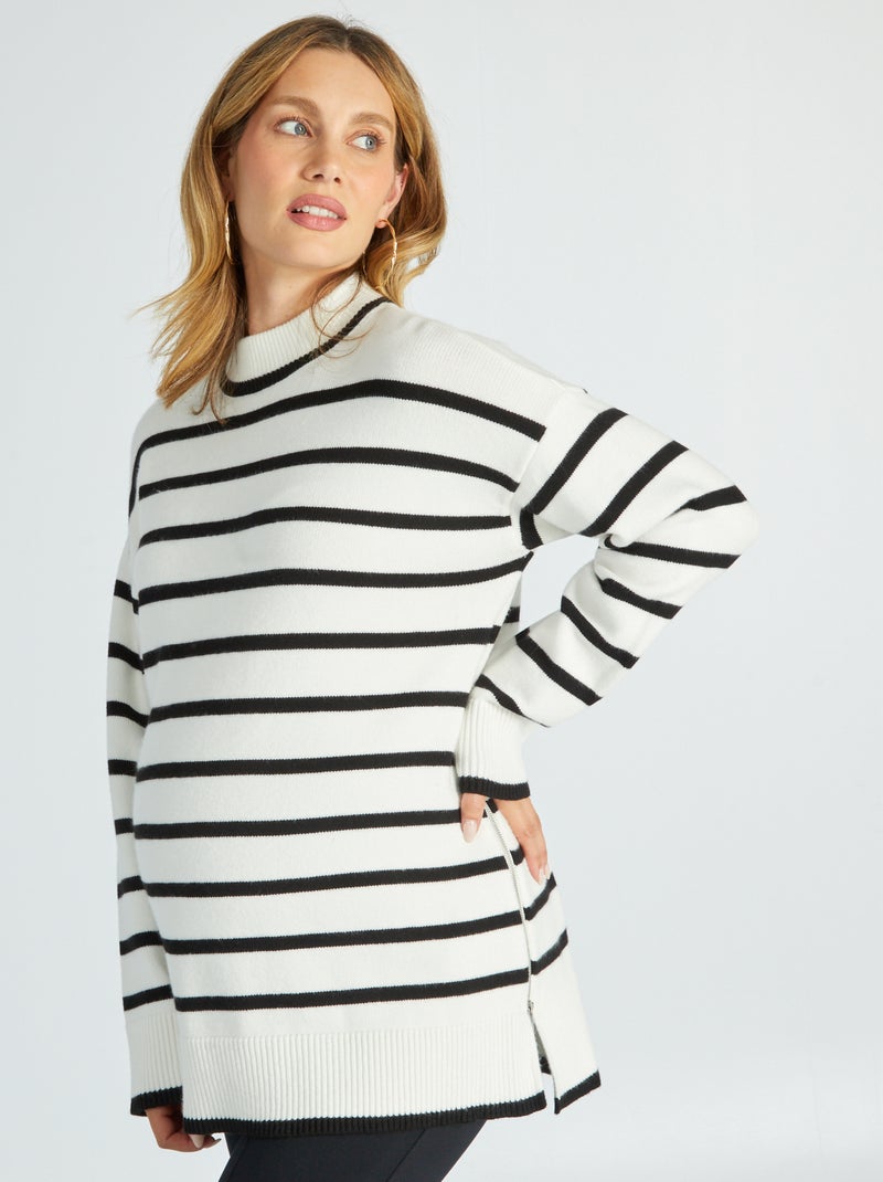 Oversized zwangerschapstrui met matrozenstrepen ZWART - Kiabi