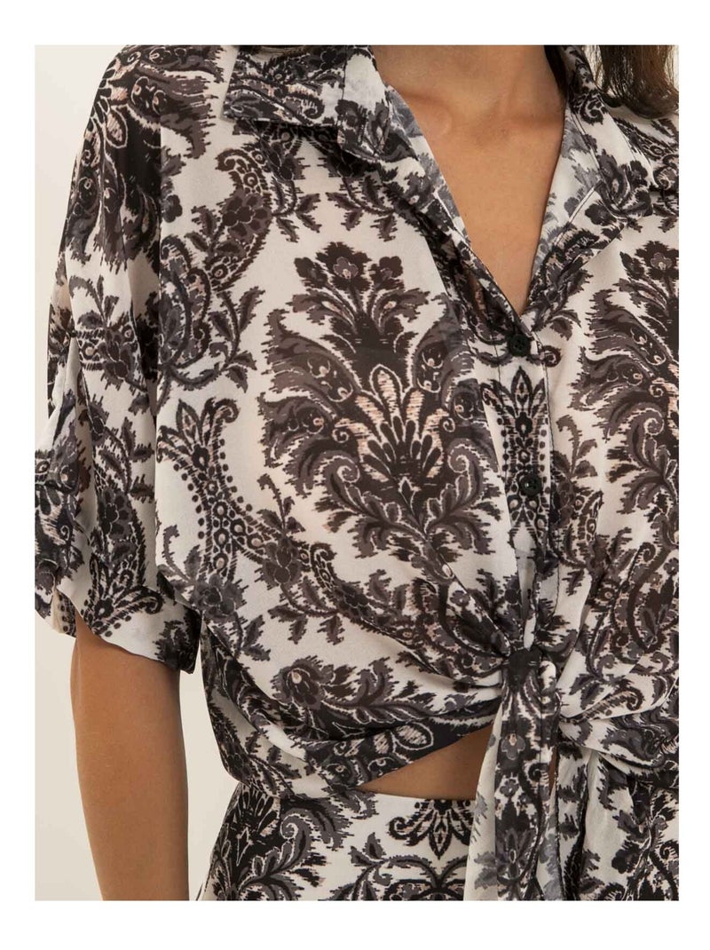 Oxalie overhemd met knoopdetails en patroon Zwart - Kiabi