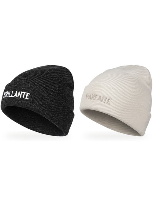 Ozabi bonnets femme fil lurex pailleté message brodé - pack de 2 (lot) - Kiabi
