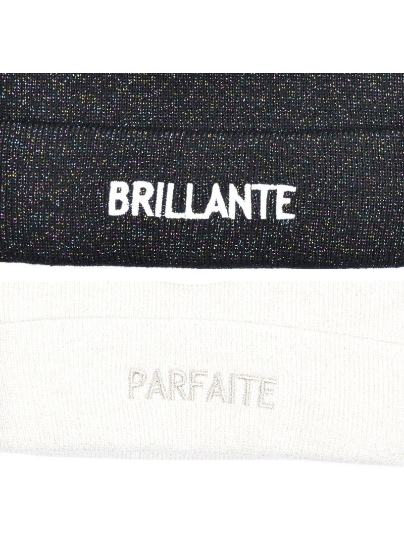 Ozabi bonnets femme fil lurex pailleté message brodé - pack de 2 (lot) Beige/Noir - Kiabi