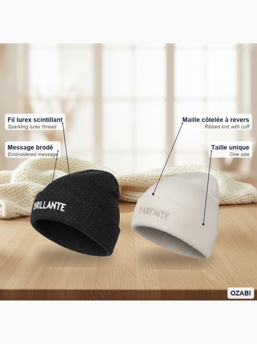 Ozabi bonnets femme fil lurex pailleté message brodé - pack de 2 (lot) - Kiabi