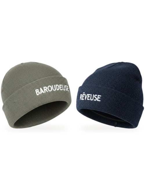 Ozabi bonnets femme fil lurex pailleté message brodé - pack de 2 (lot) - Kiabi