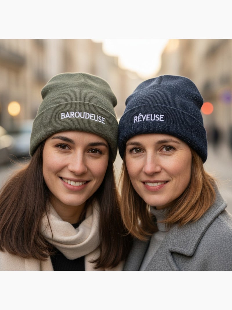 Ozabi bonnets femme fil lurex pailleté message brodé - pack de 2 (lot) Bleu Vert - Kiabi