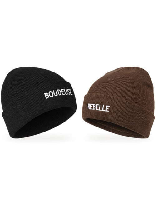 Ozabi bonnets femme fil lurex pailleté message brodé - pack de 2 (lot) - Kiabi Ozabi bonnets femme fil lurex pailleté message brodé - pack de 2 (lot) - Kiabi