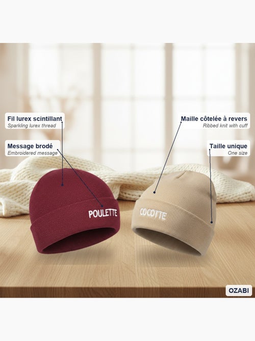 Ozabi bonnets femme fil lurex pailleté message brodé - pack de 2 (lot) - Kiabi
