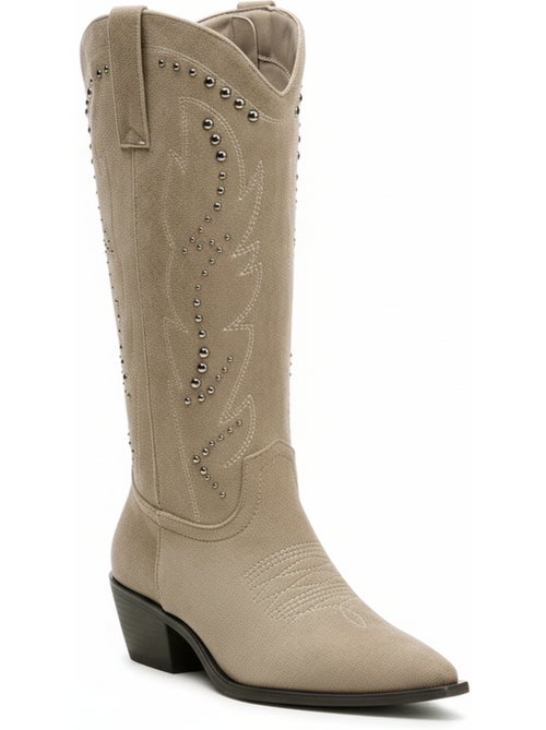Ozabi bottes santiag femme haute tige suédine cloutée talon bloc 4 cm - Kiabi Ozabi bottes santiag femme haute tige suédine cloutée talon bloc 4 cm - Kiabi