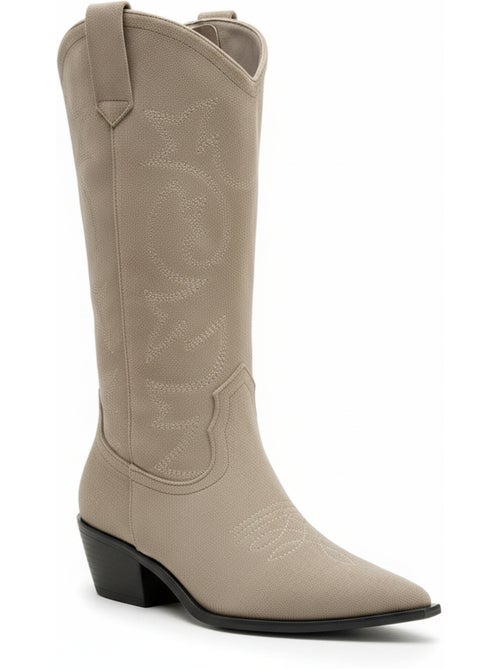 Ozabi bottes santiag femme haute tige suédine talon bloc 4 cm bout pointu - Kiabi Ozabi bottes santiag femme haute tige suédine talon bloc 4 cm bout pointu - Kiabi