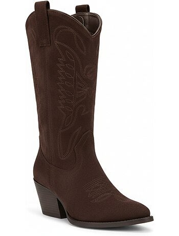 Ozabi bottes santiag femme haute tige suédine talon bloc 6 cm bout pointu