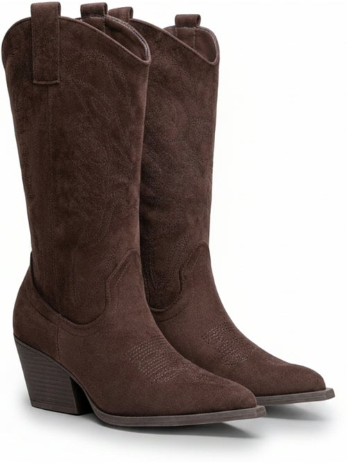 Ozabi bottes santiag femme haute tige suédine talon bloc 6 cm bout pointu - Kiabi Ozabi bottes santiag femme haute tige suédine talon bloc 6 cm bout pointu - Kiabi