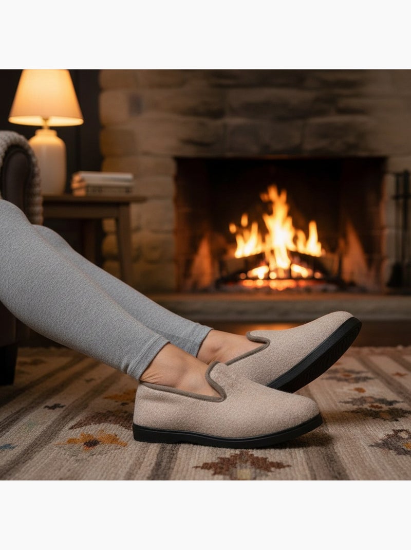 Ozabi charentaises femme hiver, feutrine chinée, fourrée, semelle amovible Beige - Kiabi